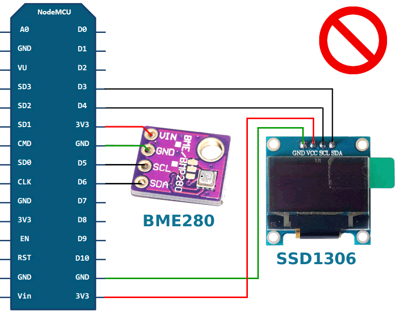 ESP8266 BME280 SSD1306 схема (не рекомендовано)